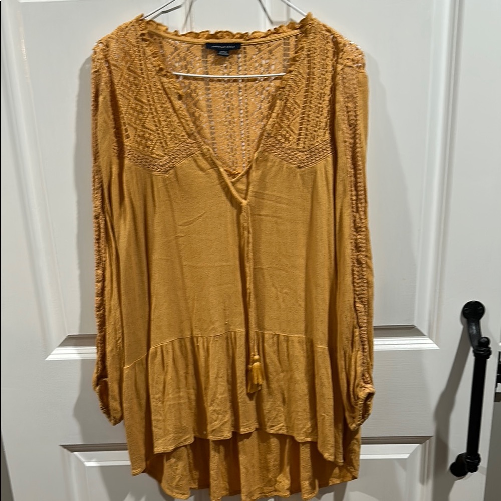 American Eagle Outfitters Mustard Lace Blouse